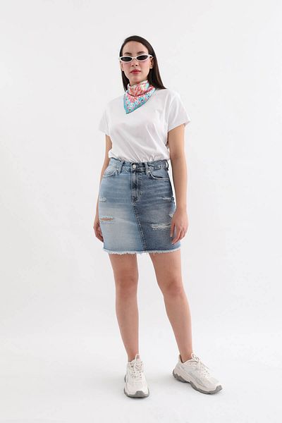 BANNY JEANS Fusta de jeans ruptă cu bloc de culoare albastră pentru femei