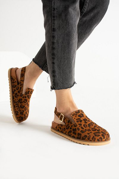 walviss Safari Women's Genuine Leather Single Buckle Coconat Leopard Sandals