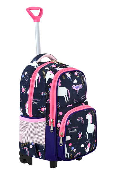 Kingston Hill Unicorn Çekçek 3 lü İlkokul Çanta seti  - Sabit Çekçek mekanizması (katlanır ön ayak)