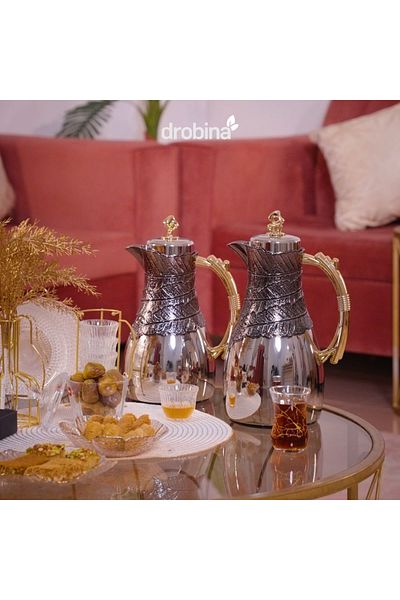 drobina Dropina Luxury Black Gold Nickel Thermos Set with Wooden Handle