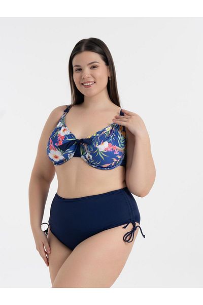 AQUAVİVA Aquaviva Women's Plus Size Navy Floral Pattern Daniela Underwire Push up Bikini Set