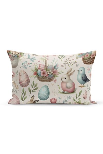 Bertille Home Spring Series Double Sided Digital Printed Throw Pillow Cover (Spring Easter Eastercushion Cover)