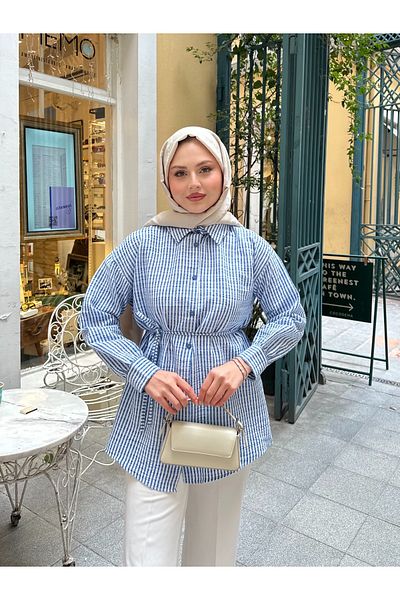 VOLT CLOTHİNG Γυναικείο πουκάμισο με ριγέ δεμένο στη μέση