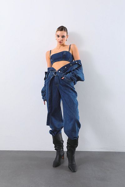 BANNY JEANS Salopetă de damă oversize Jean Albastru închis