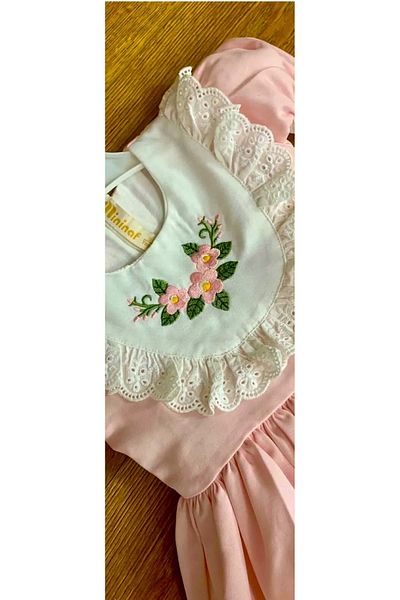 minikiti Pink White Scalloped Embroidered Long Sleeve Vintage Girl's Dress Eid Birthday Special Occasion Dress