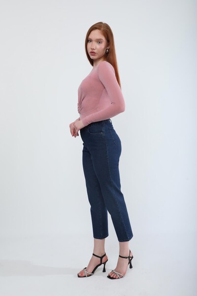 Bluewhite Women's Elastic Waist Lycra Stretch Jean Trousers Dark Blue