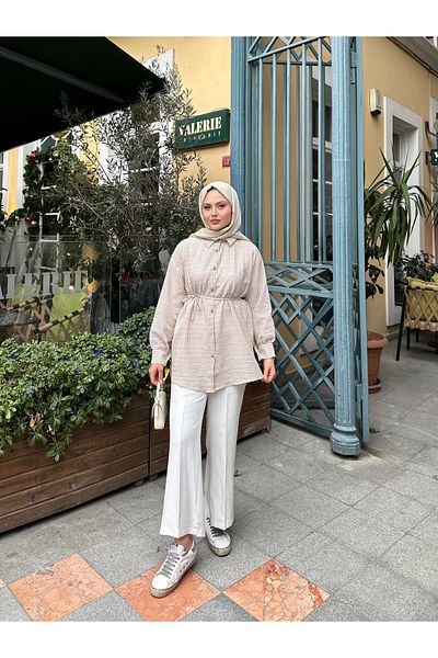 VOLT CLOTHİNG Cămașă cu cravată în talie în dungi pentru femei
