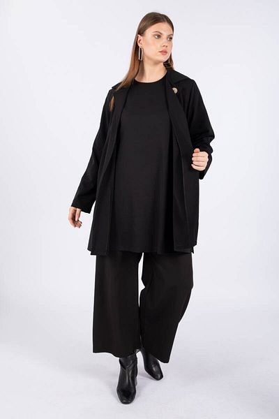 Bluewhite Γυναικείο Σετ Μαύρο Μπουφάν Plus Size 3 τεμαχίων