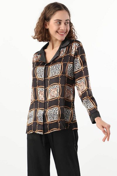 Nilay iç giyim Set pijamale de damă cu model leopard negru