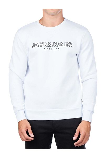 Jack & Jones Ανδρικό λευκό φούτερ - Jprblajason Printed, Crew Neck 12245593