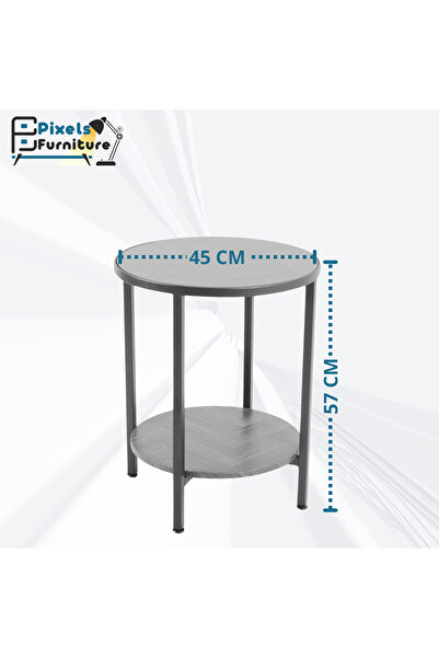 PixelsFurniture Set of 2 Round Side Tables 2 Tiers by Pixel Furniture for Coffee with Wood Top, Bottom Shelf and Metal Ends