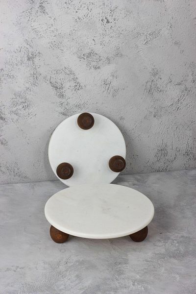 Woodcept Set of 2 Round Marble Presentation Rack Stand with Wooden Ball Feet, Riser and Organizer Stand