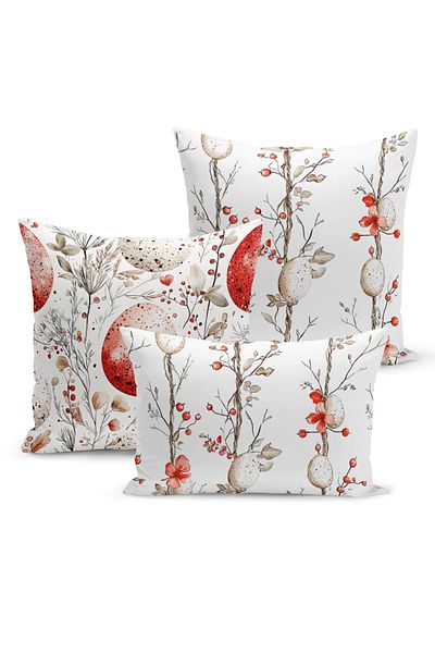 Bertille Home Set de huse de pernă din 3 piese, imprimate digital pe două fețe, seria de primăvară (Paște de primăvară)