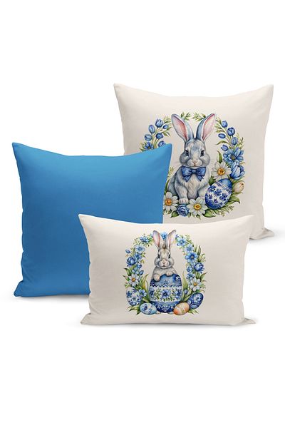 Bertille Home Set de huse de pernă din 3 piese, imprimate digital pe două fețe, seria de primăvară (Paște de primăvară)