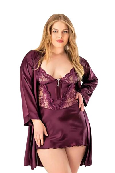 Viselya Set cămașă de noapte din satin mov marime mare