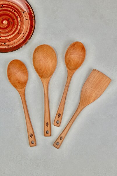 Handcraft Outdoor Bamboo Oiled 4 Piece Wooden Spoon & Spatula & Ladle Wood Kitchenware Set