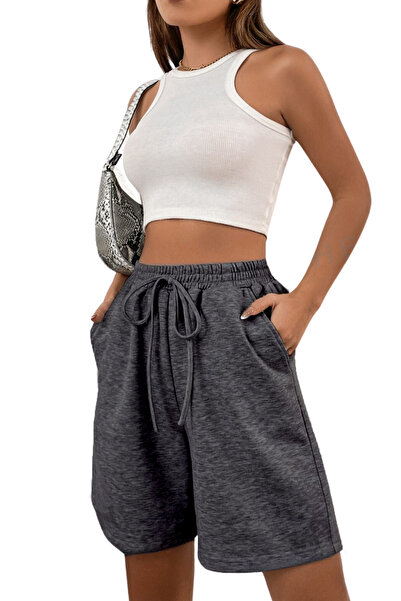 NAKRUF Σκούρο γκρι μονόχρωμο γυναικείο κανονικό σορτς