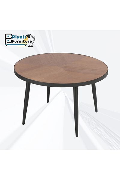 PixelsFurniture Pixel Furniture Round Coffee Table with Wood Top and Metal Ends, Large and Sturdy Coffee Table