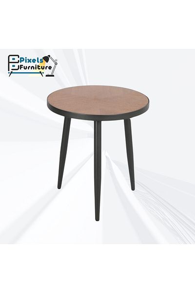 PixelsFurniture Pixel Furniture Round Side Table for Coffee with Wood Top and Metal Ends, Durable Side Table