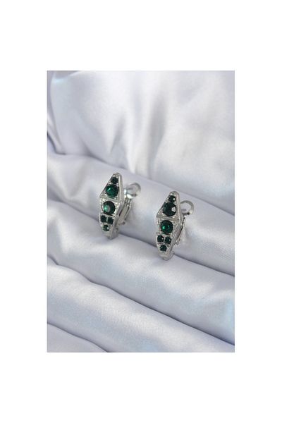 Skygo 316L Silver Snake Model Women's Earrings with Green Crystal Stones - TJ-BKP8066