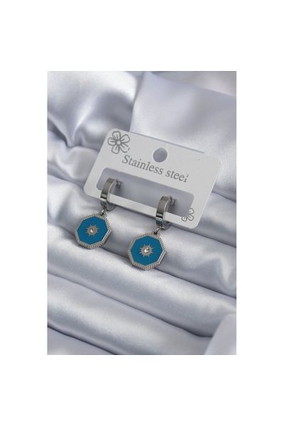 Skygo 316L Steel Silver Color Geometric Model Zircon Stone Detail Women's Earrings - TJ-BKP7964