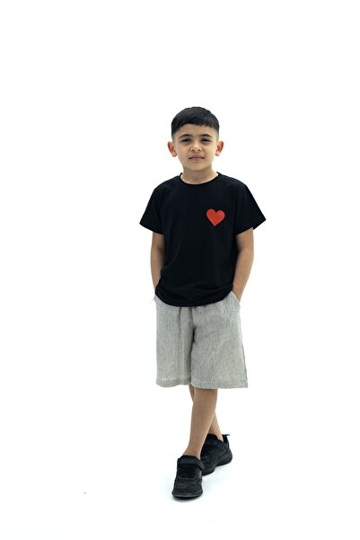 Erkek Çocuk Kalp Baskılı Pijama Takımı Kısa
