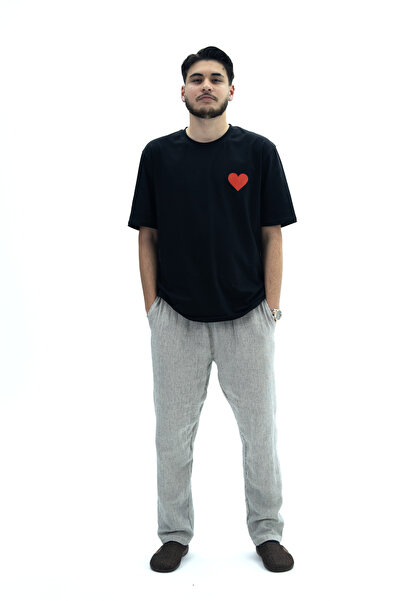 Erkek Kalp Baskılı Pijama Takımı Uzun
