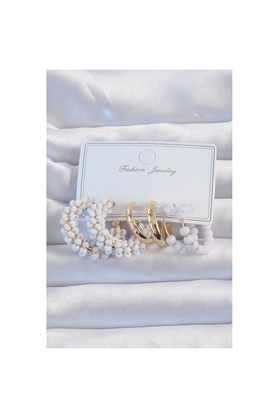 Skygo Gold Color Lilac Beaded Hoop Earring Set - Tj-Bkp9192