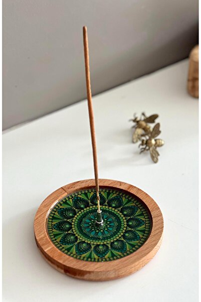 Miamantra Ahşap Üzerine Epoksi Mandala Desenli Yuvarlak Tütsülük -12 cm Çap- ...