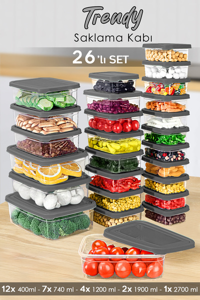 Meleni Home Gray Microwaveable Rectangular Food Storage Container Set of 26