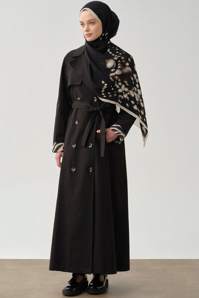 Tuğba Rüzgarlık Detaylı Kruvaze Trençkot - Siyah