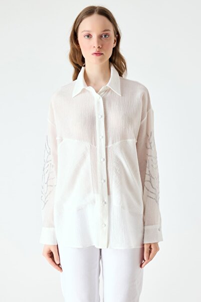 FEVER Fvr - tasarım taşlı kırışık yüzeyli gömlek