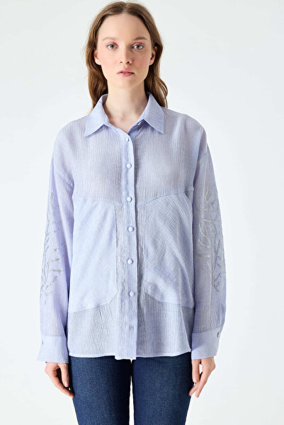 FEVER Fvr - tasarım taşlı kırışık yüzeyli gömlek