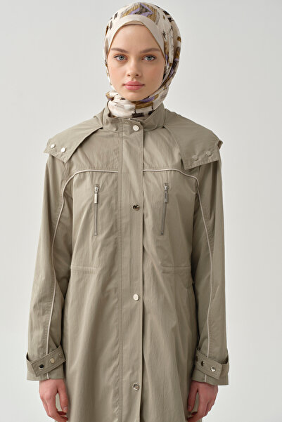 Tuğba T Kol Garni Biyeli Kapüşonlu Trençkot - Mint