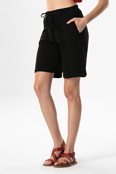 Eliş Şile Bezi Fishing Dress - Black Summer Shorts with Wind Above the Knee