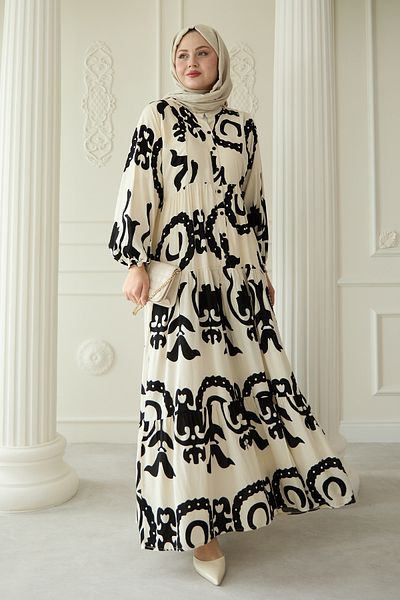 InStyle Rochie ecru cu modele cu lanțuri mari