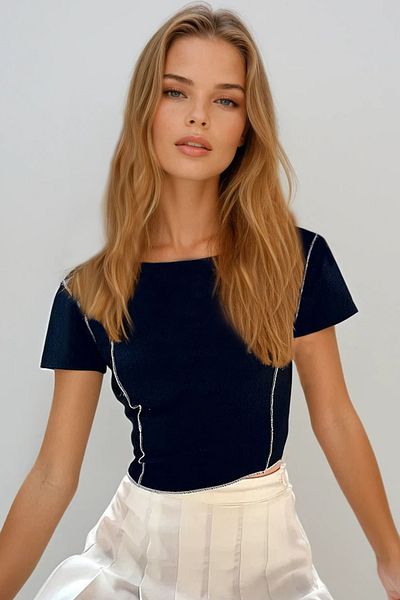 VAGGON Women's Black Asymmetrical Cut Reverse Stitched Crop Blouse Prmx12207