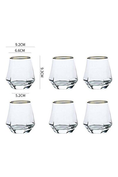 COOYA 6-Piece Hexagonal Low Glass Water Cup, Geometric Tilting Design, Stem Less Anti Rocking