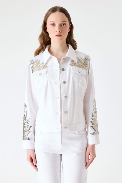 FEVER Payet nakışlı beyaz kot ceket
