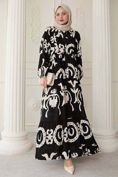 InStyle Rochie neagră cu model cu lanțuri mari