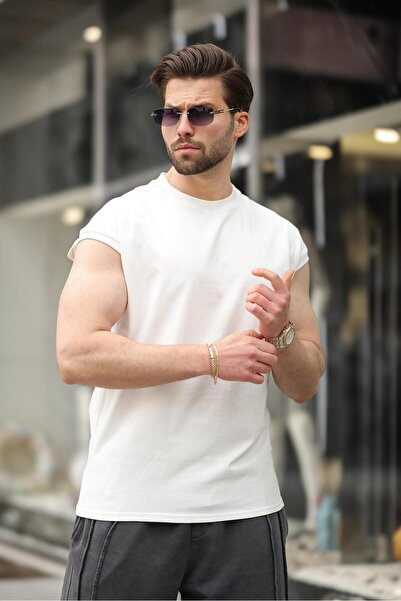 Madmext Ανδρικό μπλουζάκι Ecru Half Sleeve Basic E7136