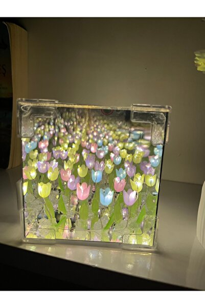 Tasarım Ledli Lale ayna lamba küçük vazo içerisinde sonsuzluk gülü sevgiliye hediye