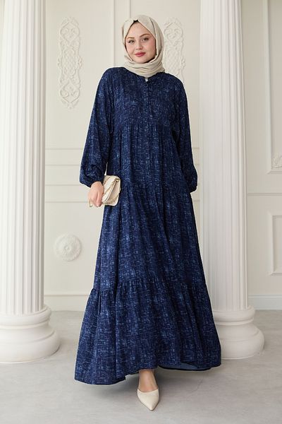 InStyle Φόρεμα με λεπτό μικτό σχέδιο βισκόζης Navy Blue