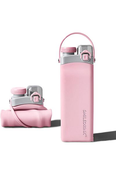 COOYA Sports Water Bottles, with Straw and Strap, Foldable Water Bottle for Travel Camping Sports(Pink)