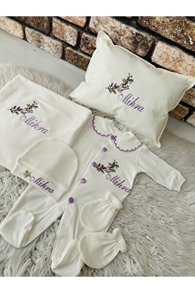 BEYCEY TASARIM Hastane Çıkış Seti NAKIŞLI  Yastık battaniye tulum şapka eldiv...