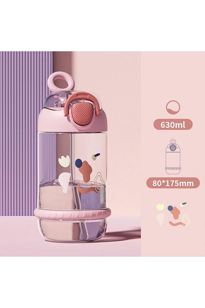 COOYA Cute Water Bottle, Cartoon Big Belly Cup, with Straw, Plastic Water Cup (Pink)