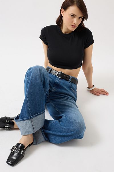 Black Fashion Lycra Basic Crop Black T-Shirt
