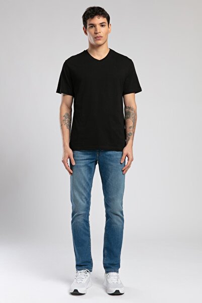 Lee Cooper Jonat Erkek %100 Pamuk V Yaka T-Shirt Siyah