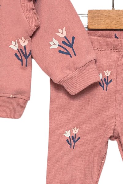 Divonette Kız Bebek Pembe Sweatshirt ve Fitilli Tayt - Alt Üst Takım