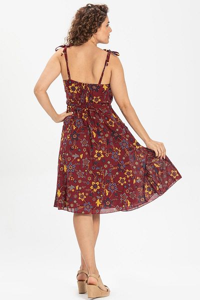Eliş Şile Bezi Strappy Voile Melisa Short Summer Ethnic Dress Burgundy Brd